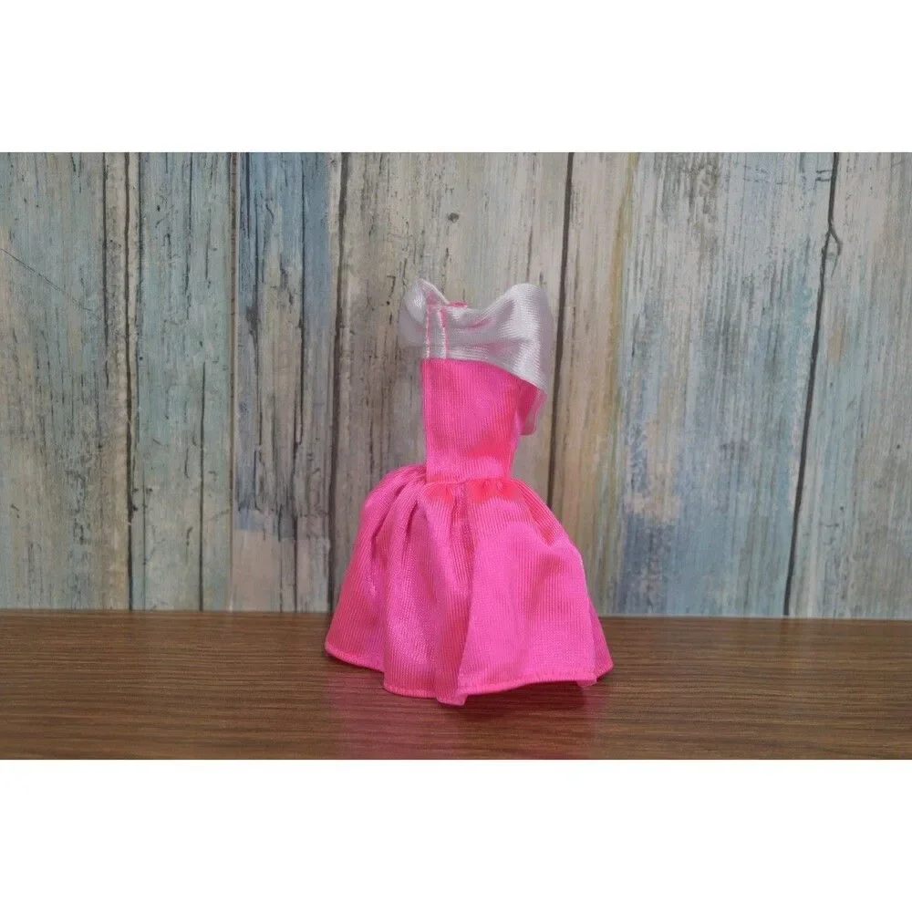 Barbie Doll Clothes Hot Pink Princess Dress Gown White Collar & Heels Shoes